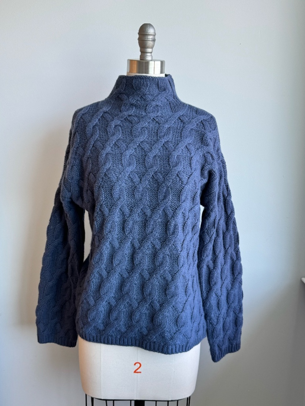 Haven Well Within 100% Cashmere Cable Knit Mock Neck Sweater - Blue - Size XS